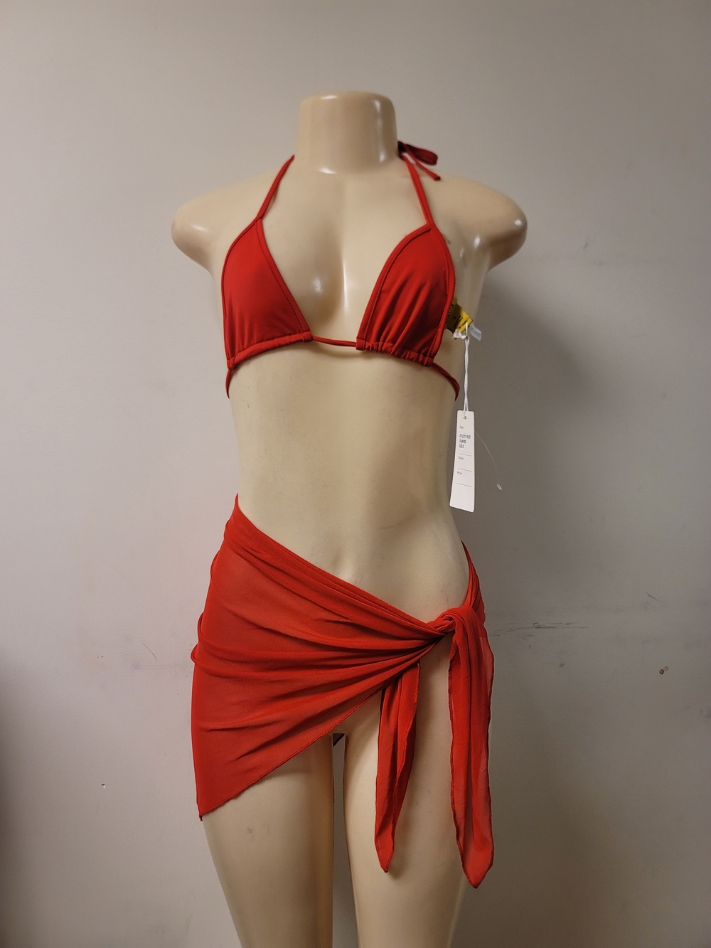 Red Triangle Bikini Top & Sarong Swim Set - Unbranded